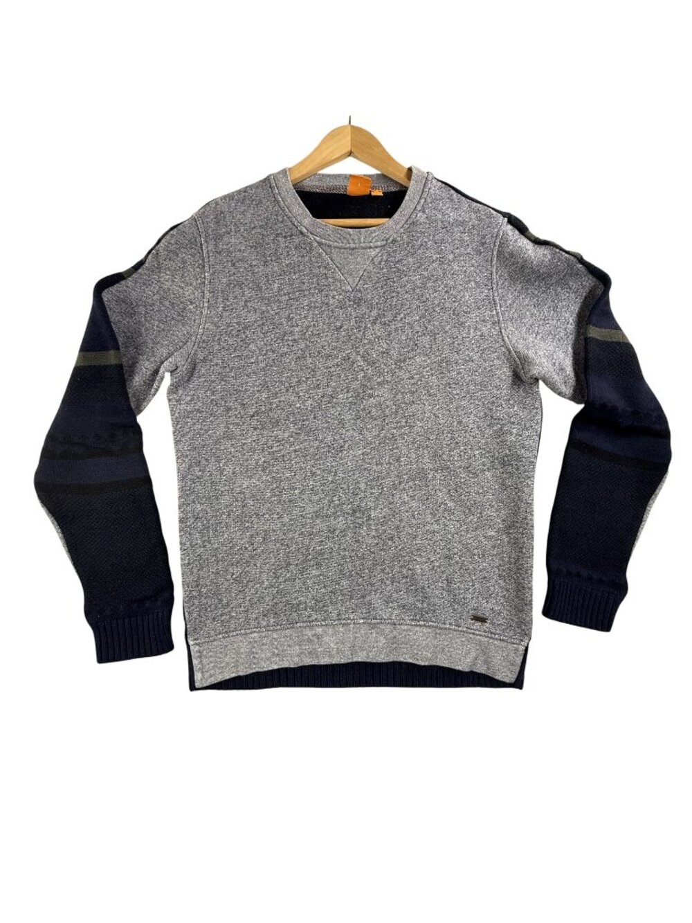BOSS Hugo Boss Sweater Mens Large Gray Crewneck Knit Pullover Wool Orange Preppy